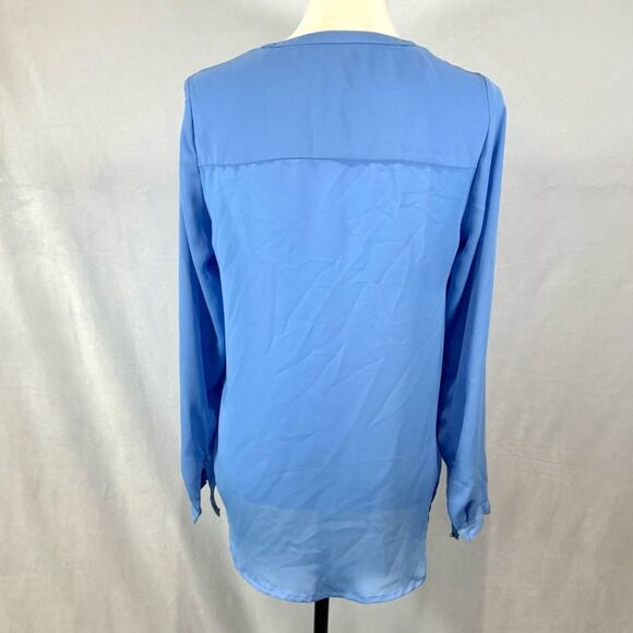 Lauren Conrad long sleeve blue vneck blouse top size small - Picture 3 of 5